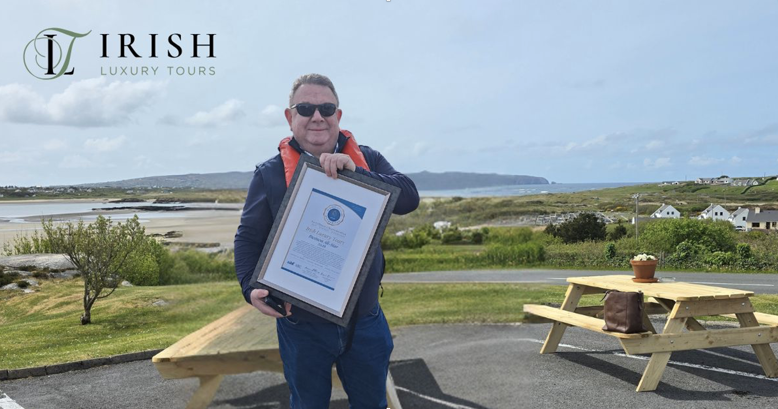 Shaun Rodgers, Co-Owner of Irish Luxury Tours, celebrates as he receives the Business All-Star 2026 from the All-Ireland Business Foundation. 
